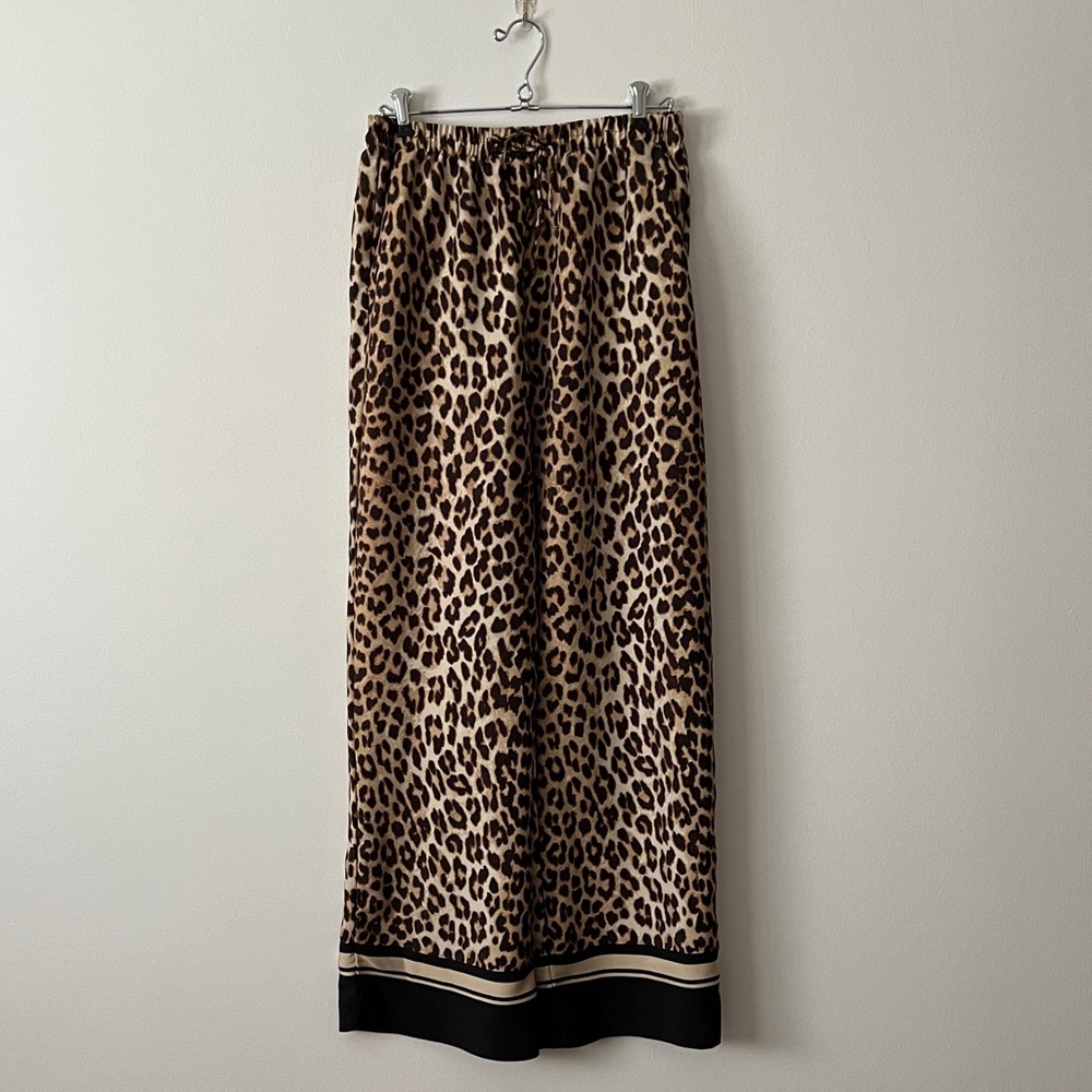 Leopard Print Wide Leg Satin Pants